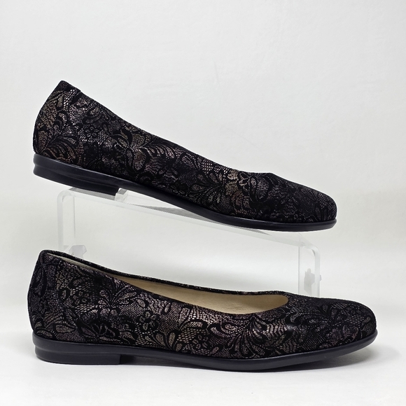 SAS Womens Scenic Floral Ballet Flats Black Suede Made In USA Sz 10 N Pre-owned - Picture 2 of 11